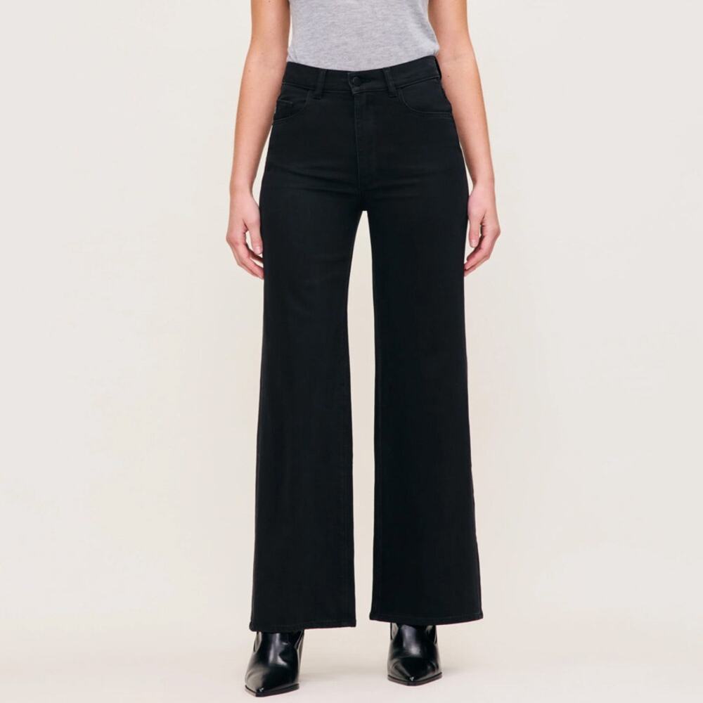 DL1961 Hepburn Wide Leg High Rise Jeans in Jet Black Size 30